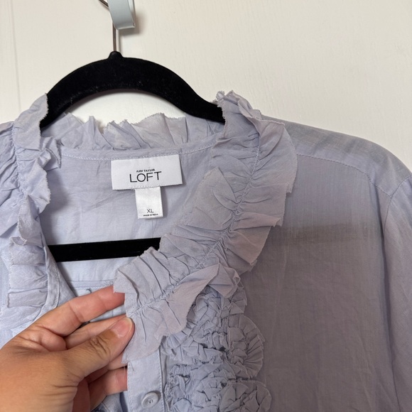 Gray Ruffled Button-Up Blouse - Picture 3 of 9